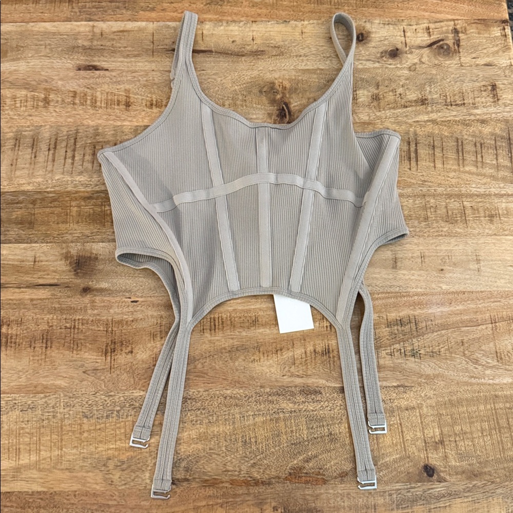 Dion Lee Ribbed Knit cotton stretch corset tank Top in Light Beige XL NEW NWT